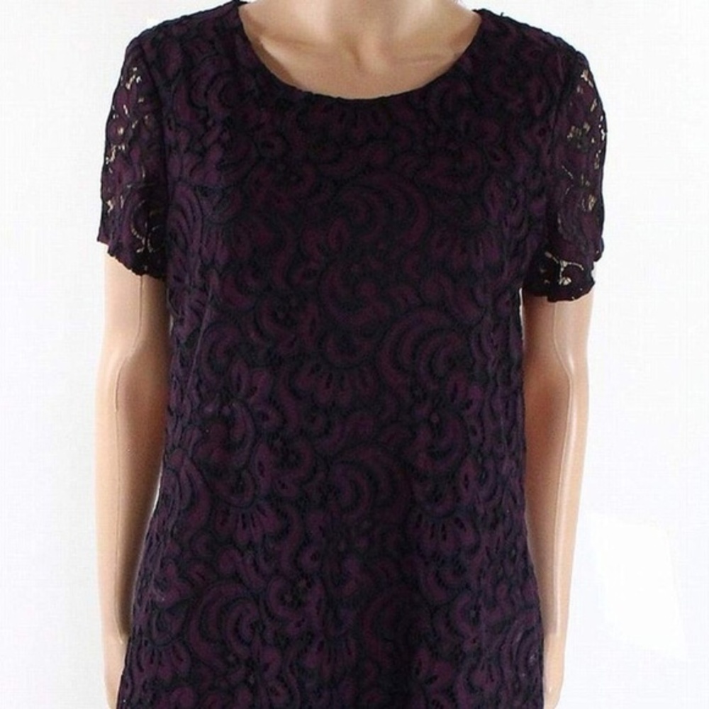NWT Tommy Hilfiger Women's Floral-Lace Pinot Black Top Size‎ Large